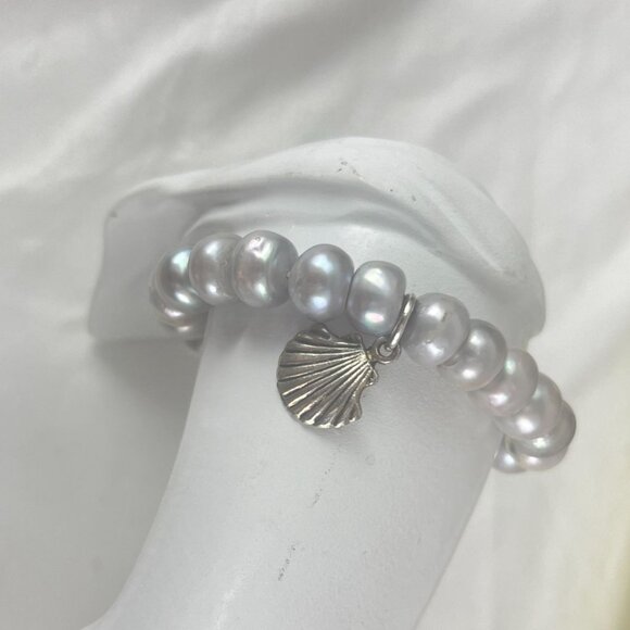 Freshwater Pearl Stretch Bracelet With Shell Charm By Stone Circle Studio - Picture 6 of 6